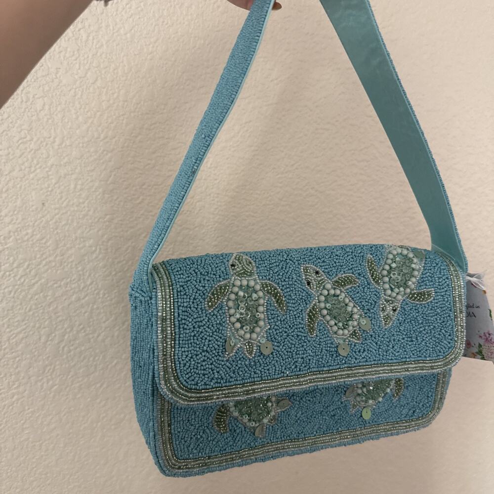 Handmade Turquoise Turtle Viral Beaded Bag RARE Shoulder Bag